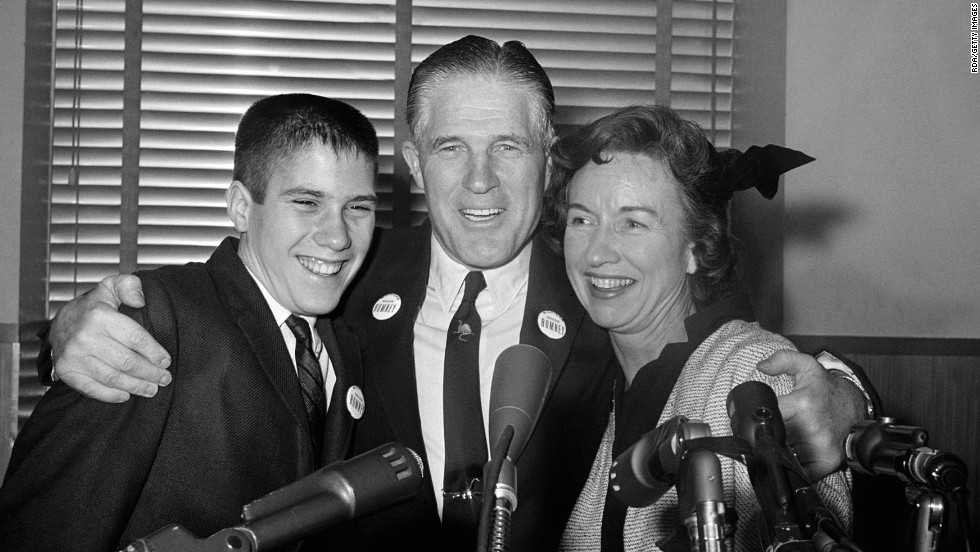 George W. Romney, with his son Mitt and his wife Lenore in 1962, announces his intention to run for governor of Michigan. The elder Romney went on to run for president in 1968, and his son Mitt served as governor of Massachusetts before winning the GOP nomination for president in 2012.