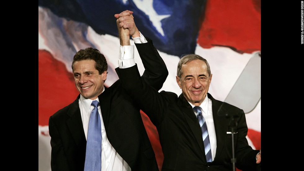 Father-and-son New York governors, Andrew, left, and Mario Cuomo appear at a rally in 2006. CNN anchor Chris Cuomo is another of Mario Cuomo&#39;s sons.