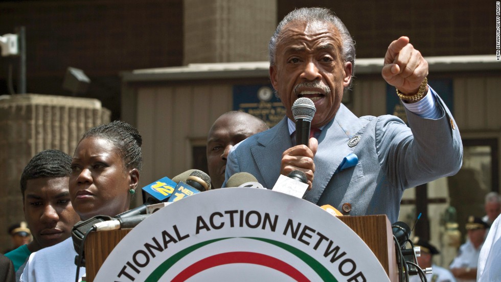 The Rev. Al Sharpton speaks to the crowd during the rally in New York City on July 20.
