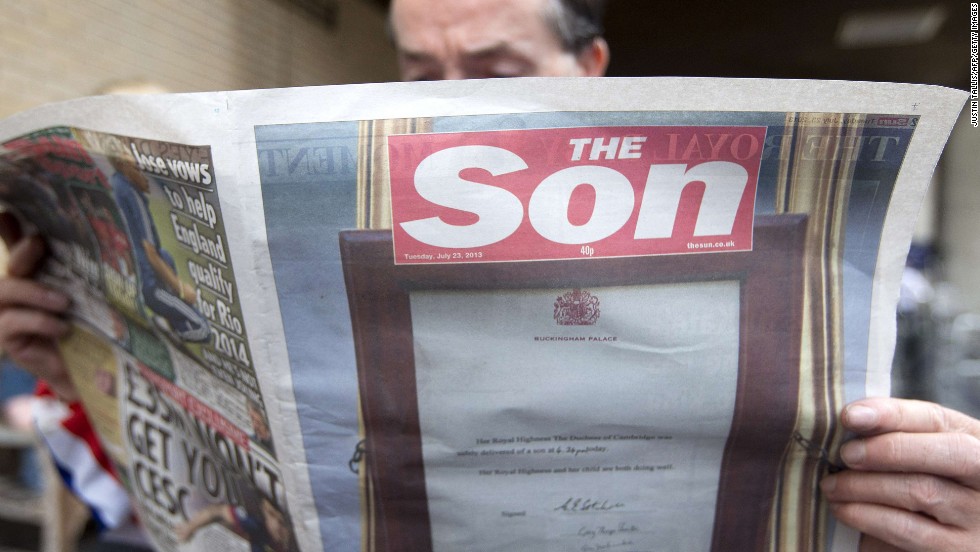 A man reads a copy of British tabloid The Sun, renamed &quot;The Son,&quot; on July 23.