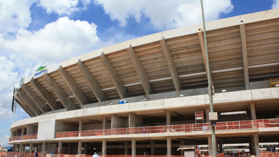 The exterior of the stadium that will host games for the 2014 World Cup.