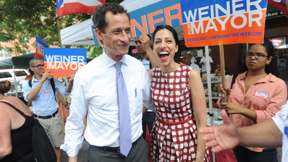 Abedin appears with Weiner on July 14 while he campaigns to become New York&#39;s mayor.