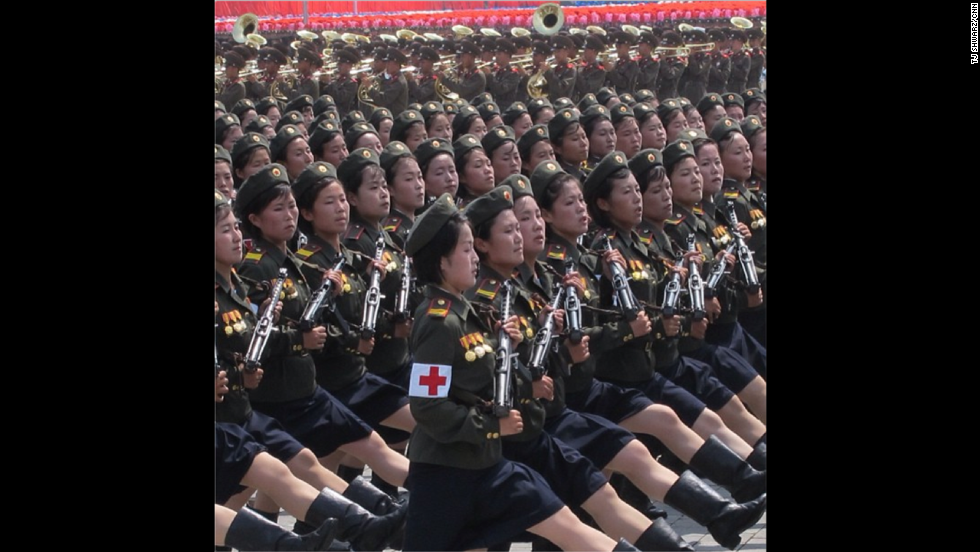 At one of the specially organized, &lt;a href=&quot;http://instagram.com/p/cRmqxpBqNP/&quot; target=&quot;_blank&quot;&gt;expertly synchronized parades&lt;/a&gt;, these female army medics marched perfectly in line as they paraded through Pyongyang&#39;s Kim Il Sung Square. 