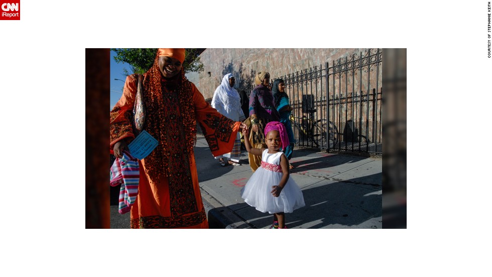 &quot;There are four mosques in the immediate neighborhood and each one celebrates Eid slightly differently,&quot; said Stephanie Keith from Bedford-Stuyvesant, a part of &lt;a href=&quot;http://ireport.cnn.com/docs/DOC-1010042&quot; target=&quot;_blank&quot;&gt;Brooklyn&lt;/a&gt; that has become a popular area for African immigrants. &quot;One mosque has the street blocked off during prayer time and all the worshippers fill the streets. Another mosque blocks off the street for the whole day and has a street party. But at every mosque, people don their fanciest outfit of the year most in an African style,&quot; said the 47-year-old travel journalist who used to live and work in Egypt. 