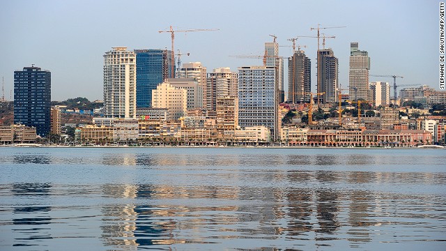 Construction cranes along the waterfront of Luanda, the capital of Angola. 
