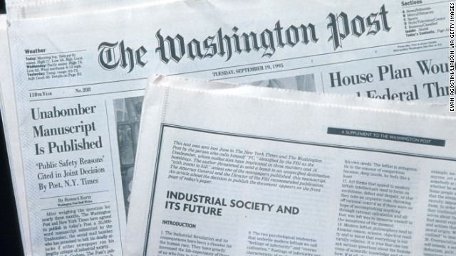 Titulares de The Washington Post con el manifiesto de Unabomber