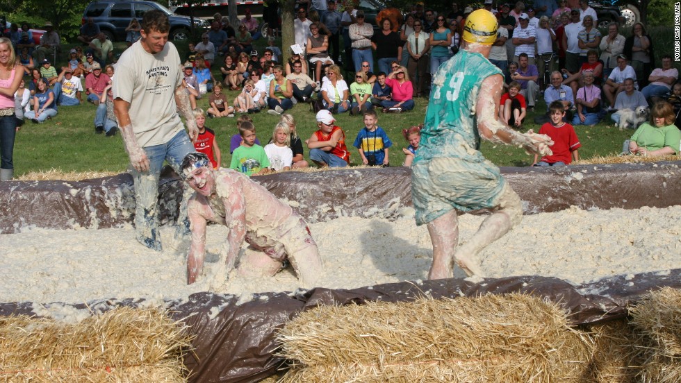 Mashed Potato wrestling is one of the most popular activities at Potato Days, a two-day celebration of the humble spud that takes place in Barnesville, Minnesota.