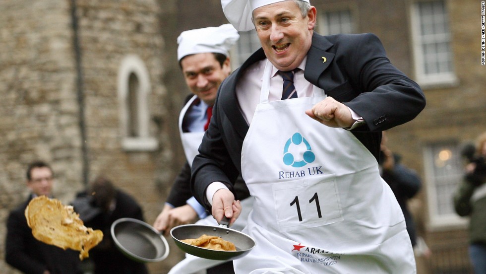 Brits observe the first day of Lent with Pancake Day, and often celebrate the occasion with pancake races. Each year, members from the British houses of Parliament host their own race to raise awareness for charity.
