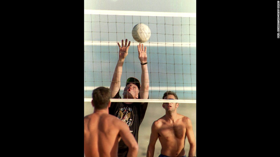 President-elect Bill Clinton plays volleyball on a Pacific Coast beach in November 1992.