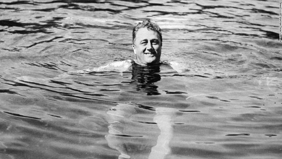 President Franklin D. Roosevelt swims in Warm Springs, Georgia.