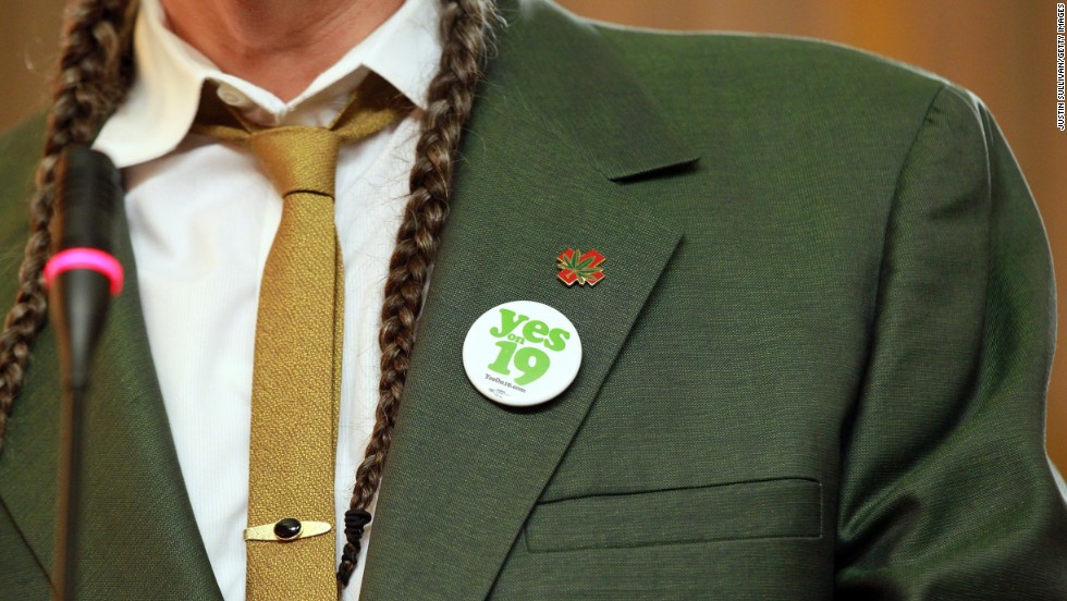 Marijuana activist Steve DeAngelo wears a &quot;Yes on Prop 19&quot; button as he speaks during a news conference in Oakland, California, on October 12, 2010, to bring attention to the state measure to legalize marijuana for recreational purposes in California. &lt;a href=&quot;http://www.cnn.com/2010/POLITICS/11/02/ballot.initiatives/index.html&quot;&gt;Voters rejected the proposal.&lt;/a&gt;