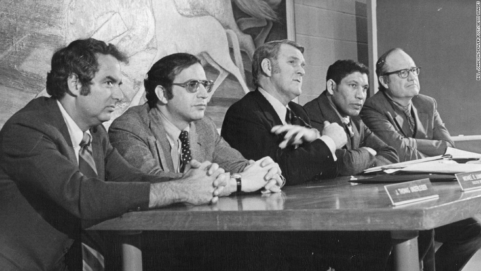 Panel members of the National Commission on Marijuana and Drug Abuse attend a hearing In Denver on January 10, 1972. From left, Dr. J. Thomas Ungerleider, psychiatrist; Michael R. Sonnenreich, commission executive director; Raymond P. Shafer, commission chairman; Mitchell Ware, Chicago attorney; Charles O. Galvin, Dallas law school dean. The commission&#39;s findings favored ending marijuana prohibition and adopting other methods to discourage use, but the Nixon administration refused to implement its recommendations.