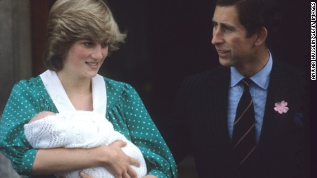 Diana and Charles leave the Lindo Wing of St Mary&#39;s Hospital in London with Prince Harry&#39;s elder brother, William, in July 1982. 