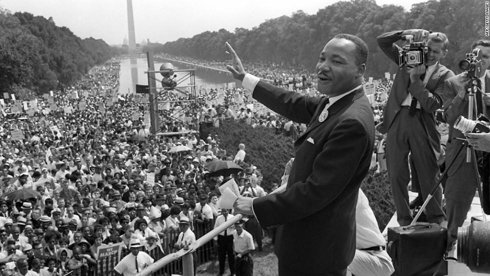 The Rev. Martin Luther King Jr. gives his &quot;I Have a Dream&quot; speech to a crowd in Washington during the &lt;a href=&quot;http://www.cnn.com/SPECIALS/us/march-on-washington-50th-anniversary&quot;&gt;March on Washington for Jobs and Freedom, also known as the Freedom March&lt;/a&gt;, on August 28, 1963. The speech is considered one of the most important in American history, and it helped rally support for the Civil Rights Act of 1964.