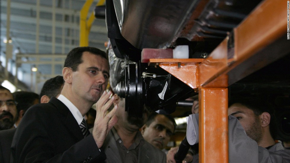 Al-Assad visits a Saba car production factory on December 13, 2007.