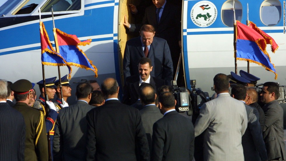 Al-Assad arrives at the airport in Sharm el-Sheikh, Egypt, on February 28, 2003.