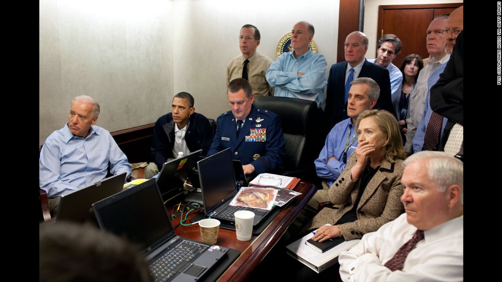 President Barack Obama and members of his national security team monitor the Navy SEALs raid that killed Osama bin Laden in 2011. It was a crucial moment in American history, and White House photographer Pete Souza captured the tension in the room. &quot;It was probably one of the most anxiety-filled periods of time, I think, in the lives of the people who were assembled,&quot; counterterrorism adviser &lt;a href=&quot;http://www.cnn.com/2011/POLITICS/05/03/iconic.obama.photo/index.html&quot;&gt;John Brennan later told reporters&lt;/a&gt;. A classified document on the table was obscured by the White House.