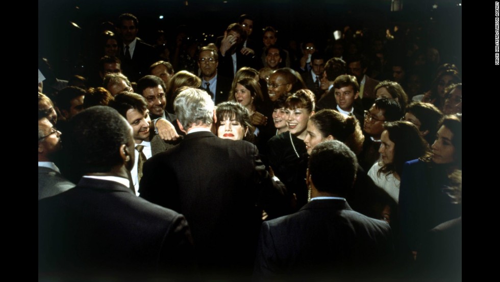 President Bill Clinton hugs Monica Lewinsky at a 1996 fund-raiser in Washington. At the time their relationship wasn&#39;t public, so the image fell into obscurity. But when the news of their affair broke, photographer Dirck Halstead recognized Lewinsky and recovered the photo from his archives. It eventually ran on the cover of Time magazine, and the Lewinsky scandal led to Clinton&#39;s impeachment.
