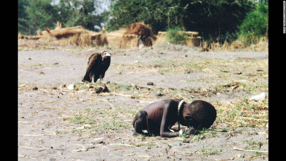 Kevin Carter&#39;s 1993 photograph of a starving child in southern Sudan brought him worldwide attention -- and criticism. Carter said the girl reached a nearby feeding center after he drove the vulture off, but questions persisted about why he didn&#39;t carry her there himself. Months after winning a Pulitzer Prize for the image, the South African photographer committed suicide. He was struggling with depression and coping with the recent death of his close friend and colleague Ken Oosterbroek.