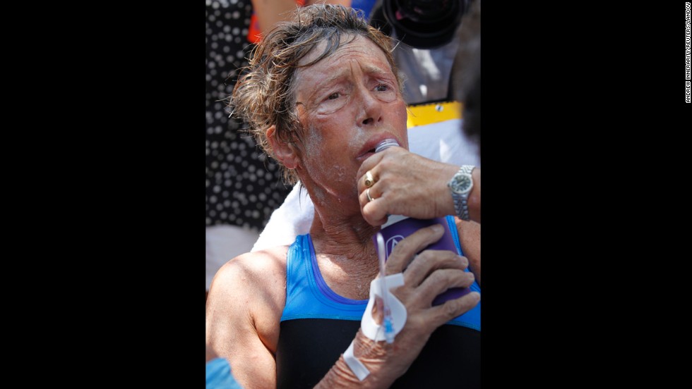 Nyad takes a drink after completing her swim from Cuba.