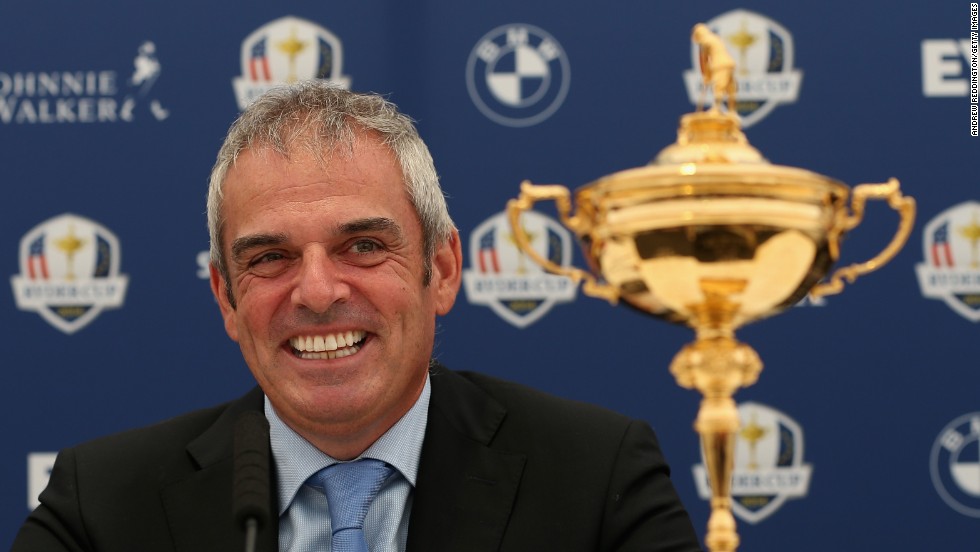 McGinley, the European captain for 2014, is all smiles as he parades the Ryder Cup ahead of next year&#39;s title defense in Scotland.