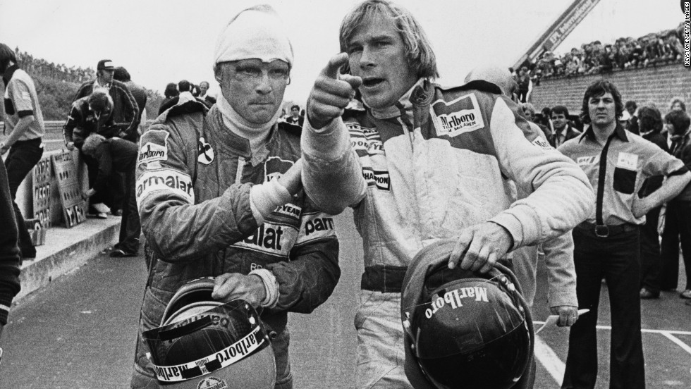Lauda (left) and Hunt seen here during their heyday in the 1970s. Their battle during the 1976 season is one of motorsport&#39;s most compelling dramas and has now been dramatized in &quot;Rush&quot; -- which was released this September.   