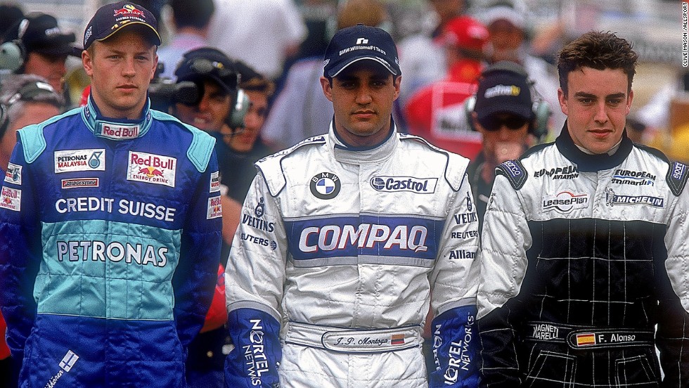 Raikkonen (left) was one of many talented drivers making their F1 debut in 2001, along with future McLaren teammate Juan Pablo Montoya and Alonso (right).