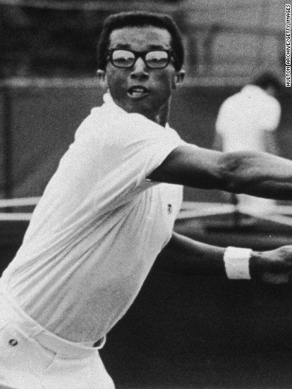Arthur Ashe excelled on faster courts due to his serve and volley style seen here in action at Wimbledon in 1968.