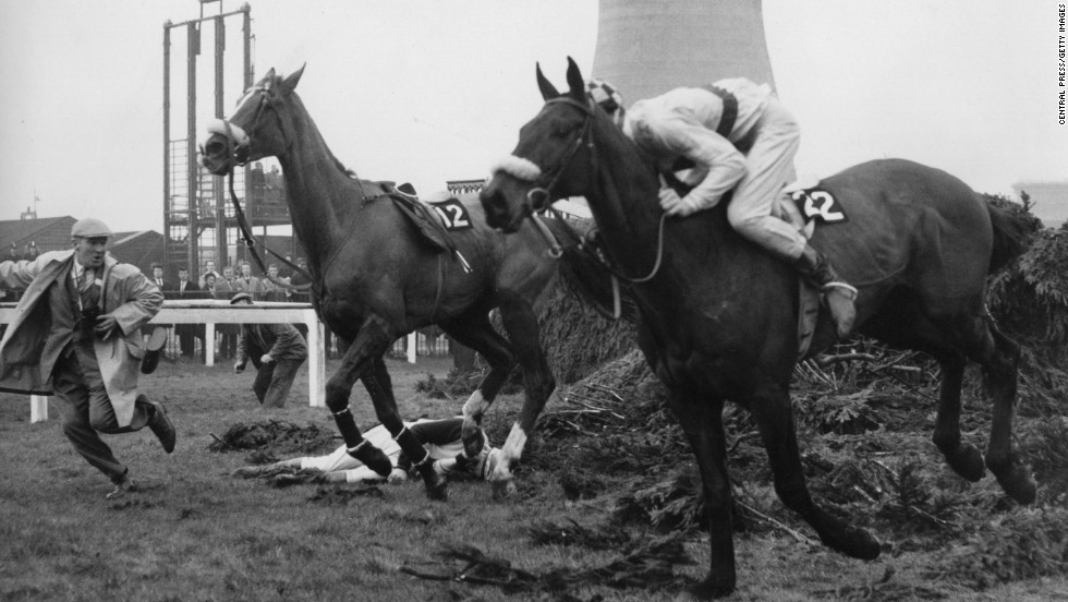 The IJF was founded in 1964 after jockey Paddy Farrell, lying prostrate in this picture, was paralyzed for life after falling at that year&#39;s Grand National. With insufficient assistance then available to jockeys in such plight, and with Tim Brookshaw having also suffered paralysis not long before, the Farrell-Brookshaw fund was created - ultimately turning into today&#39;s IJF. 