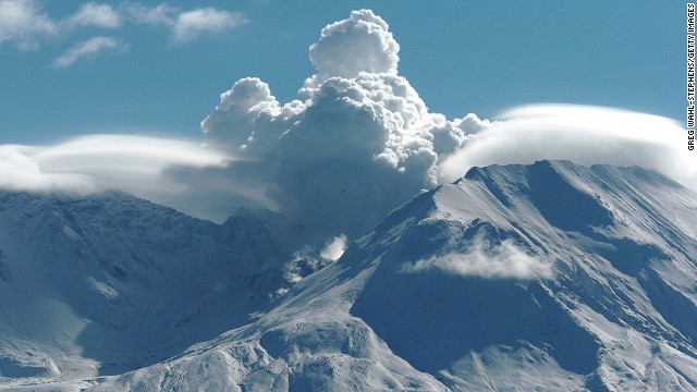 Mount St. Helens is a volcano in the state of Washington, seen here in 2004. It erupted in 1980, spewing out more than 1 cubic kilometer of material. 