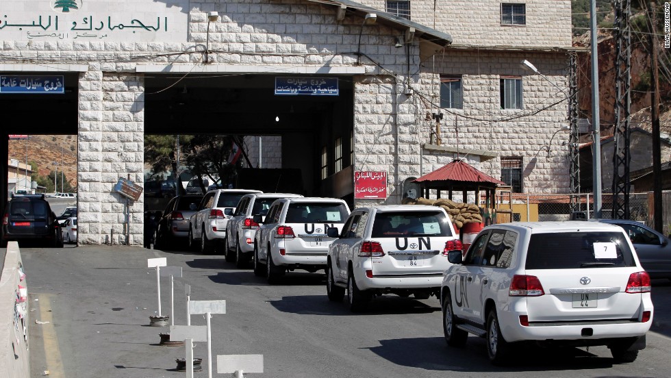 A convoy of inspectors from the &lt;a href=&quot;http://www.opcw.org/&quot; target=&quot;_blank&quot;&gt;Organisation for the Prohibition of Chemical Weapons&lt;/a&gt; prepares to cross into Syria at the Lebanese border crossing point of Masnaa on Tuesday, October 1. Inspectors from the Netherlands-based watchdog arrived in Syria to begin their complex mission of finding, dismantling and ultimately destroying Syria&#39;s chemical weapons arsenal.