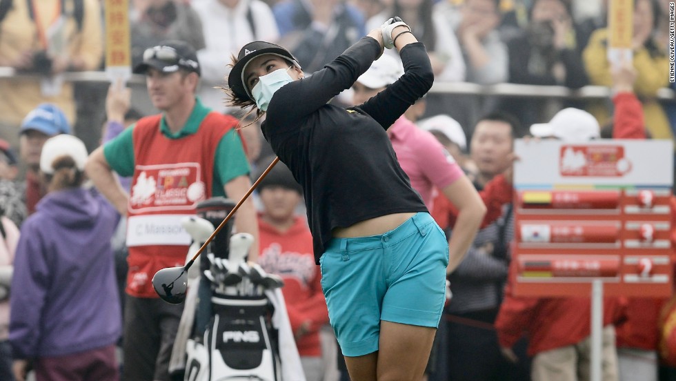 Mariajo Uribe of Colombia was another to take to the fairways wearing a mask during the final round of play of China&#39;s first LPGA event.