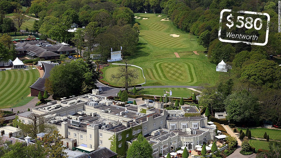 &lt;strong&gt;Wentworth, Virginia Water, Surrey, UK&lt;/strong&gt;: In keeping with its uber-posh surroundings -- average house prices &lt;a href=&quot;http://www.independent.co.uk/news/uk/home-news/homes-in-surrey-village-virginia-water-climb-to-1m-8677928.html&quot; target=&quot;_blank&quot;&gt;climbed to £1 million&lt;/a&gt; ($1.6 million) in Virginia Water earlier this year -- Wentworth&#39;s famous &lt;a href=&quot;http://www.wentworthclub.com/golf/west-course/&quot; target=&quot;_blank&quot;&gt;West course&lt;/a&gt; has one of the priciest green fees in the world with summer rates set at &lt;a href=&quot;http://www.wentworthclub.com/golf/visitors/&quot; target=&quot;_blank&quot;&gt;£360&lt;/a&gt; ($580). The course has played host to numerous pro tournaments down the years including the World Matchplay Championship and Wentworth still hosts the European Tour&#39;s flagship event, the PGA Championship. 