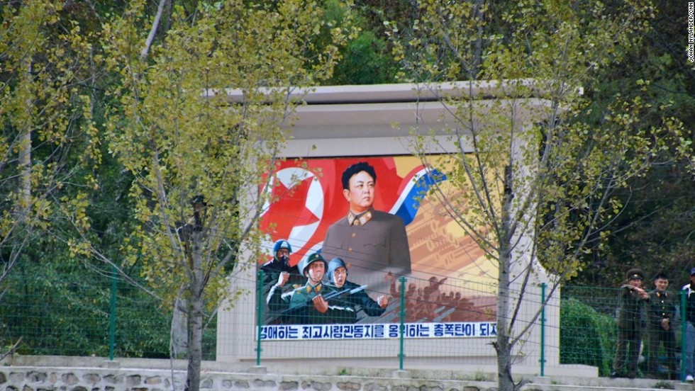 This propaganda monument of &quot;Dear Leader&quot; Kim Jong-Il by a countryside road, not far from the border to China, was deleted by authorities. North Korea required images of leaders be full body shots. 