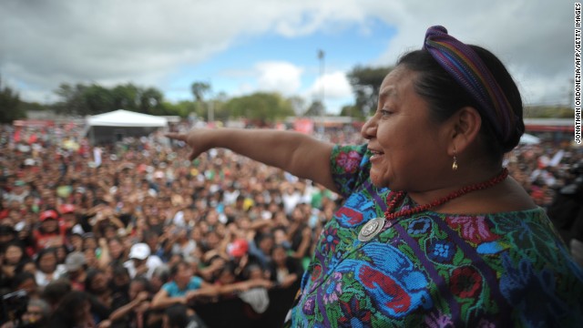 Rigoberta Menchu campaigns in Alameda neighborhood in Guatemala City, on Nov. 4, 2011. Menchu won the Nobel Peace Prize in 1992. Jonathan Ordonezia/AFP/Getty Images