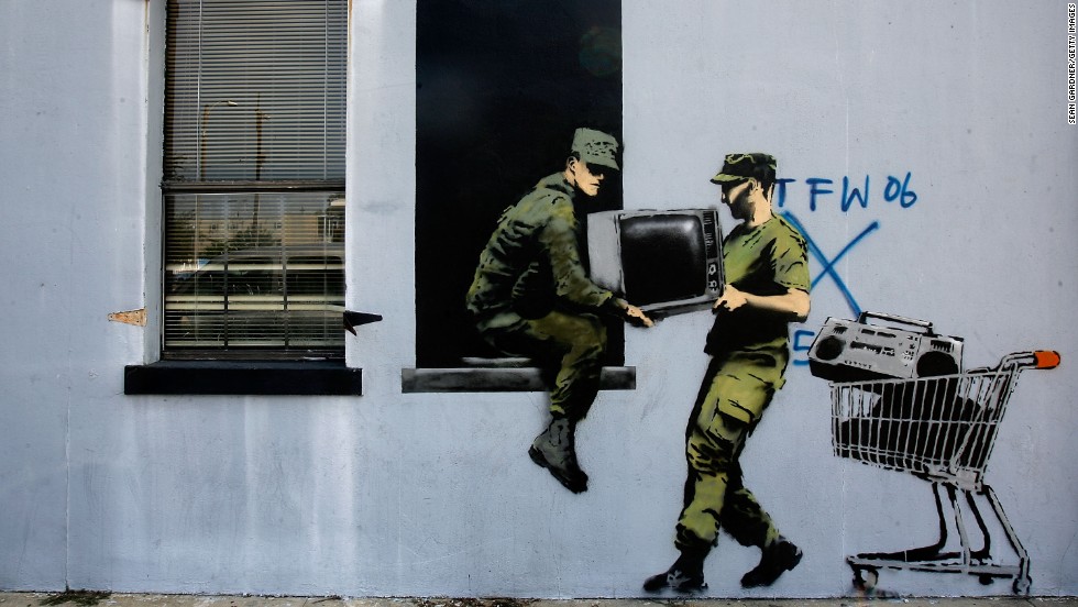 Banksy murals popped up around New Orleans a day before the third anniversary of Hurricane Katrina in 2008.