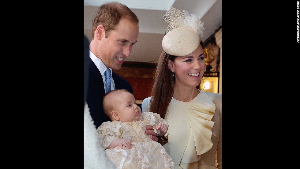 Prince George is seen with his parents prior to the christening. 