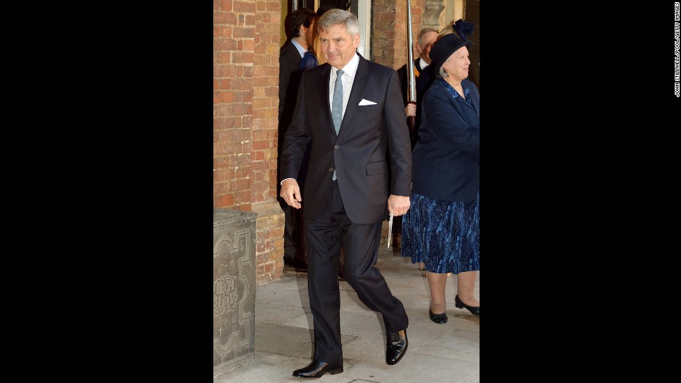 Grandfather of Prince George, Michael Middleton, leaves after the christening.