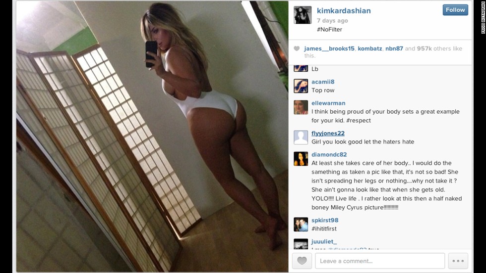 Kim Kardashian, reality TV darling and fiancee of rapper Kanye West, let the public in on her bathing-suit modeling session in a post on Instagram.