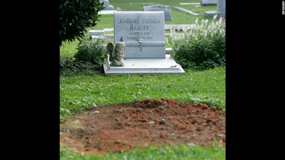 Patsy Ramsey died in Roswell, Georgia, at the age of 49 after a 13-year battle with ovarian cancer. Her unmarked grave is pictured in front of the grave site of her daughter on August 16, 2006, at the St. James Episcopal Church Cemetery in Marietta, Georgia. 