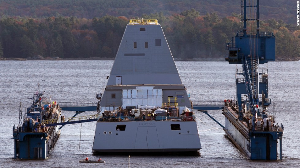 The Zumwalt is 610 feet long and 81 feet wide. It weighs about half as much as the USS Arizona, which sunk at Pearl Harbor in 1941.