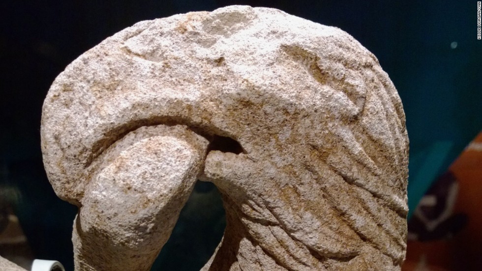 The carving depicts an eagle clutching a snake in its beak, and is thought to symbolize the struggle of good over evil.