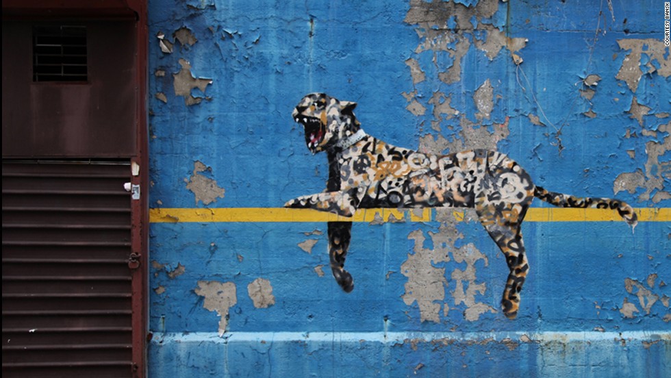 A leopard placed on the wall of New York&#39;s Yankee Stadium was revealed in October 2013.