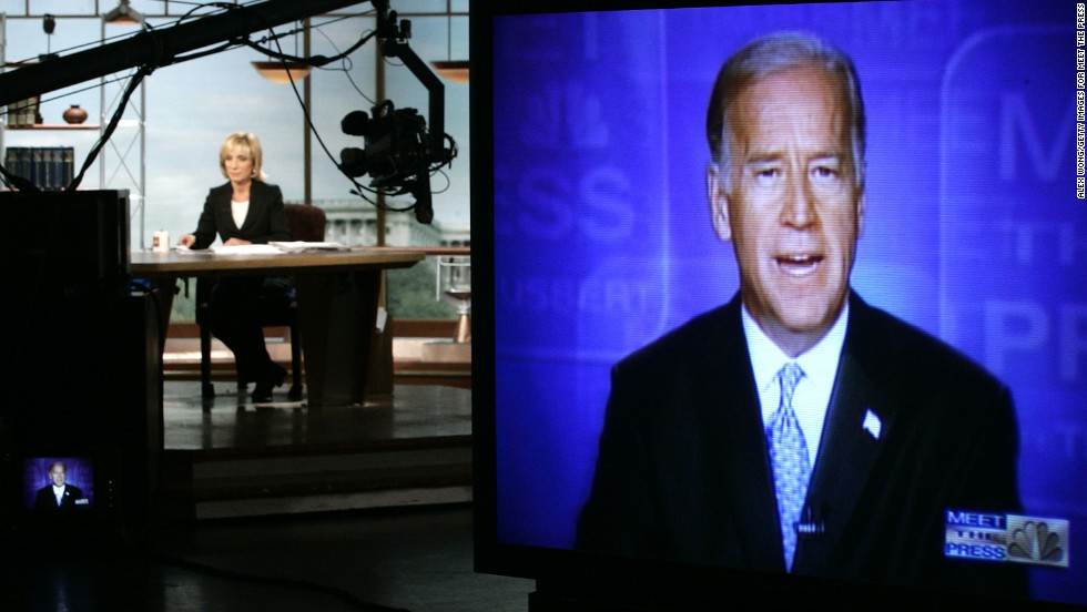 As a ranking member of the Senate Foreign Relations Committee, Biden is interviewed on NBC&#39;s &quot;Meet the Press,&quot; concerning the war in Iraq on August 14, 2005.