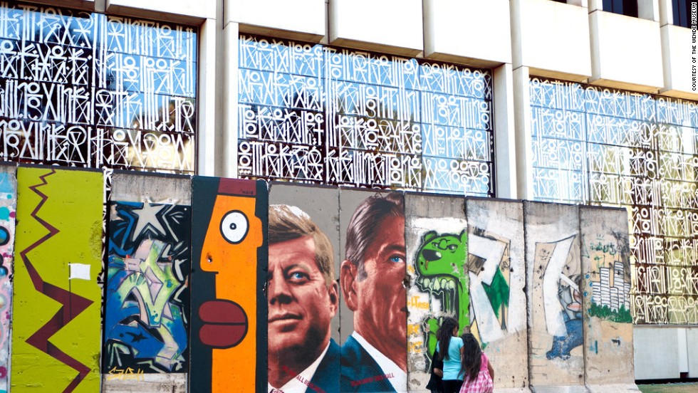 A 25-ton, 10-segment section of the Wall stands in front of the Variety Building on Wilshire Boulevard in Los Angeles. It&#39;s the longest stretch of Berlin Wall in the United States.