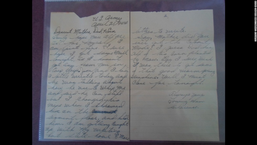This letter was discovered folded up in the bottom of the Purple Heart presentation box. It is believed to be the last letter Pfc. Clarence Merriott wrote to his family.