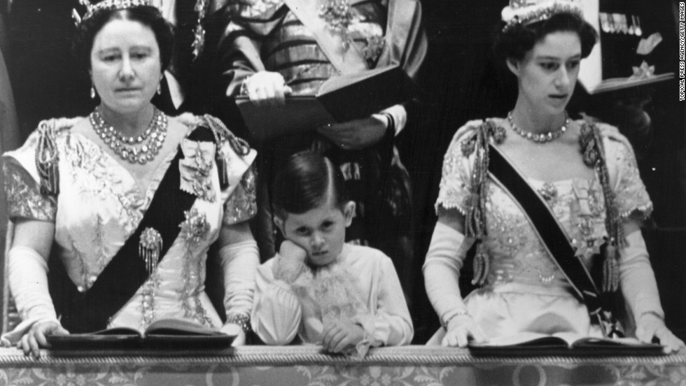 The Queen Mother, left, Charles and Princess Margaret Rose in the royal box at Westminster Abbey watching the coronation ceremony of his mother, now Queen Elizabeth II, in 1953. The prince was just three years old when his grandfather George VI died.