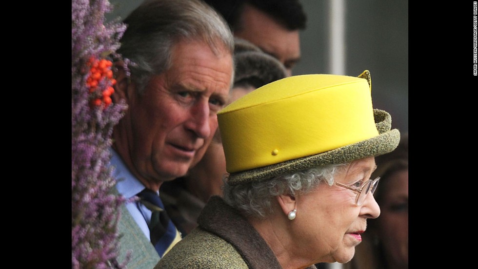 Charles looks over at his mother as they attend the 2009 Braemar Highland Games in Scotland. 