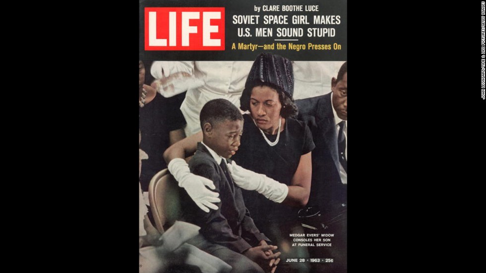 The June 28, 1963, LIFE cover of the child and widow of murdered civil rights activist Medgar Evers at his funeral. Evers was assassinated in his home in Jackson, Mississippi, on June 12, 1963.
