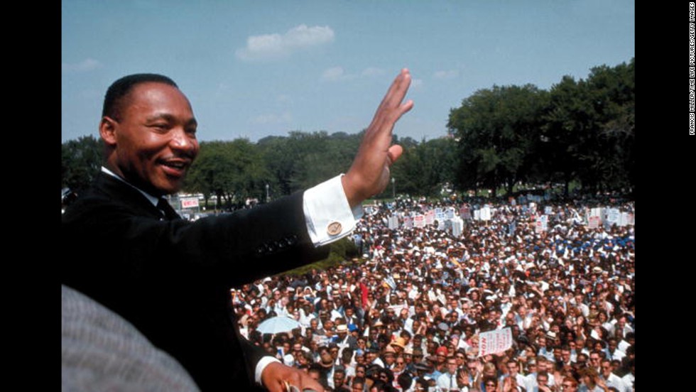 The Rev. Martin Luther King Jr. gives his &quot;I Have a Dream&quot; speech to a crowd  on the National Mall in Washington during the March on Washington for Jobs &amp;amp; Freedom, also known as the Freedom March, on August 28, 1963. 